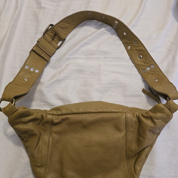 Free People Olive Leather Shoulder Bag with Silver Accents - Picture 2 of 9
